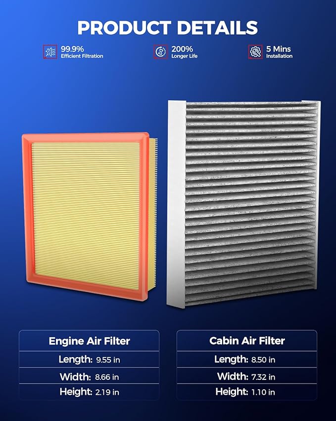 KAX Engine & Cabin Air Filter Kit, Replacement for Lexus RX350 2016-2022, RX350L 2018-2022, Replace# CA10755 CF12157