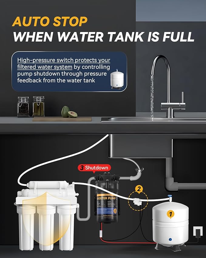 Hanchen Booster Pump Complete Kit for Home RO Reverse Osmosis Water Purification System, Quick-Connection Design, High Pressure Switch