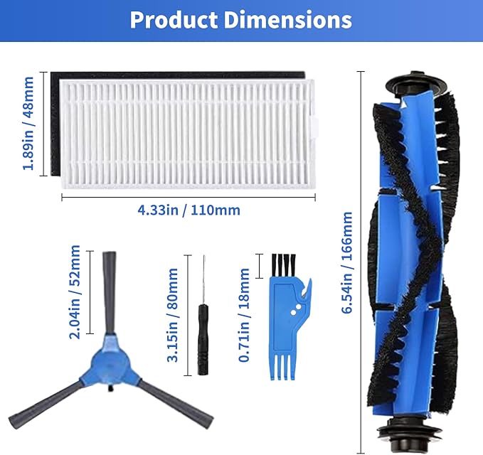 Replacement Parts Compatible with Eufy RoboVac 11S, RoboVac 30, RoboVac 30C, RoboVac 15C, RoboVac 15T, RoboVac 12, RoboVac 35C Accessory Robotic Vacuum Cleaner Filters, Side Brushes,Rolling Brushes