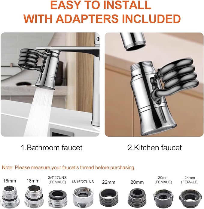 Metal Faucet Extender Aerator for Bathroom Sink - Faucet Sprayer Attachment with Stretchable Hose - 2 Mode Sink Sprayer Attachment for Faucet - Anti-Clogging Design