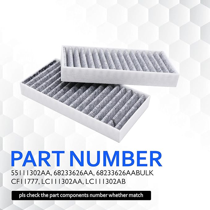 68233626AA 2 PCS Cabin Air Filter Compatible with Jeep Wrangler 2011 2012 2013 2014 2015 2016 2017, Wrangler JK 2018 3.6L 3.8L V6 Replacement for CF11777