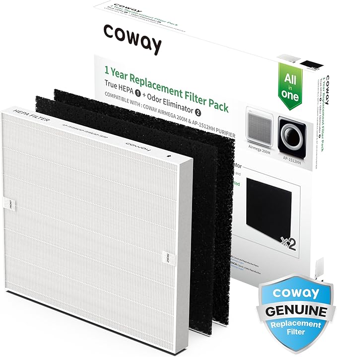Bundle | 1 Coway Airmega AP-1512HH(W) True HEPA Purifier White + 1 Extra Coway Airmega AP-1512HH Air Purifier Replacement Filter Set
