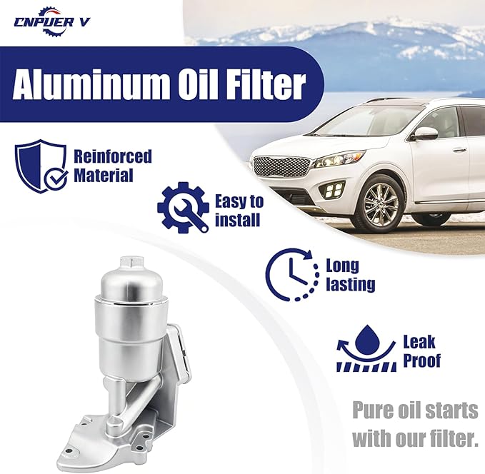26300-3CAB0 26300-3CAB1 Oil Filter Housing & Cooler Assembly - Aluminum Replacement for Kia Sedona Sorento Hyundai Santa Fe 3.3L 3.5L V6 2012-2019