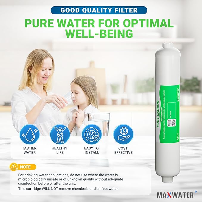 10" Inline Post Activated Carbon Water Filter, 1/4" NPT, RO System Replacement, Alternative for Refrigerator & Ice Maker (HX-ICF-10/3, FLTIN01PKQ, FT15, ICF-10Q/3) – 4 Pack