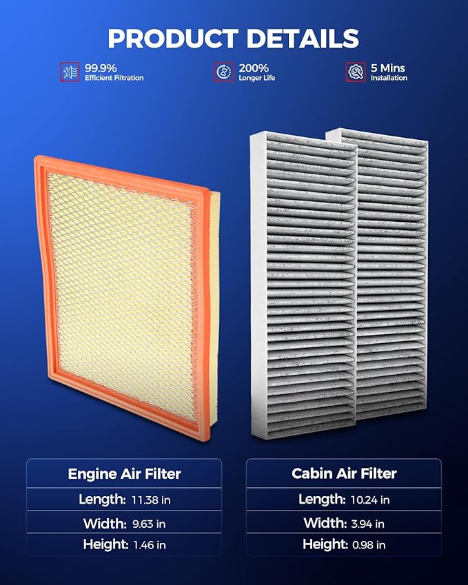 KAX Engine & Cabin Air Filter Kit, Replacement for Nissan Frontier 2005-2021, Xterra 2005-2015, Pathfinder 2005-2012, NV2500, NV1500, NV3500, Replace# CA7440 CF10553