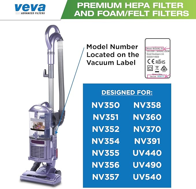 VEVA Advanced NV350 Air Purifier Filter Replacements (6-Pack) - Premium Activated Carbon Pre-Filters Compatible with Shark NV358, Honeywell HPA200, and 853460008013 Vacuum Models
