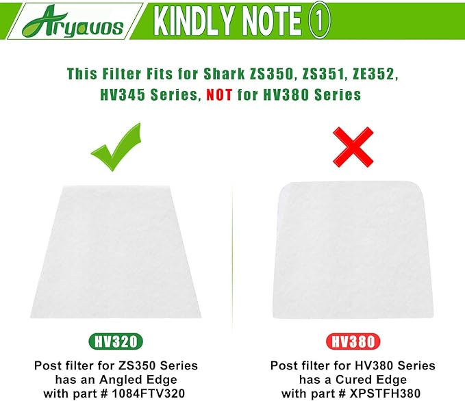 HV322 Filter Replacement for Shark Rocket Vacuum Rocket Pro HV322 HV345 HV320 HV321 UV330 UV480 UV422 ZS350 ZS351 ZS352, Part # XPMFK320 & 1084FTV320, 6 Foam & Felt Filters