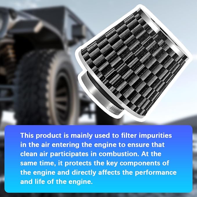 Clamp-On Car Air Intake Filter, 3 In/3.5 In/4 In Three Size High-Flow Washable Vehicle Air Cone Filter Cleaner, Round Tapered Auto Cool Cleaner Replacement, Universal Fit (Carbon Fiber Black)