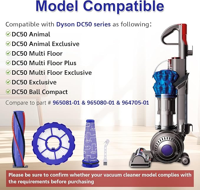 DC50 Brush Roller and Fiter Replacement Compatible With Dyson DC50 Animal Multi Floor Complete Vacuum, Filters Brush Kit, Compare to Part 965081-01 965080-01 964705-01