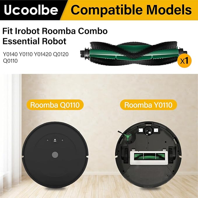 Replacement Parts for iRobot Roomba Essential Series Y0110 Y0140, Q0120 Q0110 Q0520 105 105 Combo 205 Robot Vacuum Cleaner, 1 Main Brush Rollers