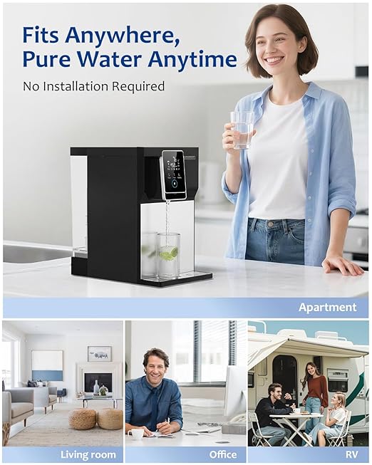 Reverse Osmosis Water Filter Countertop, 6-Stage RO System with UV, Dual Water Sources, Metal Body, 3:1 Pure to Drain, Smart TDS Monitor, Portable No Installation Water Purifier for Home