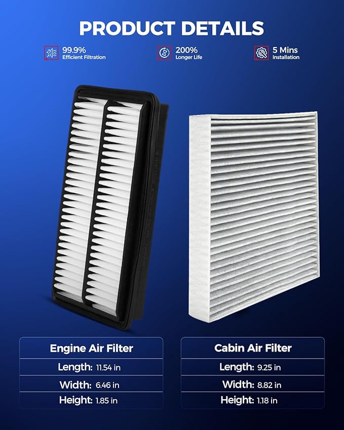 KAX Engine & Cabin Air Filter Kit, Replacement for Honda Pilot 2016-2022, Ridgeline 2017-2025, Passport 2019-2025, Acura MDX 2016-2020 3.5L/3.0L, Replace# CF10134 CA12061