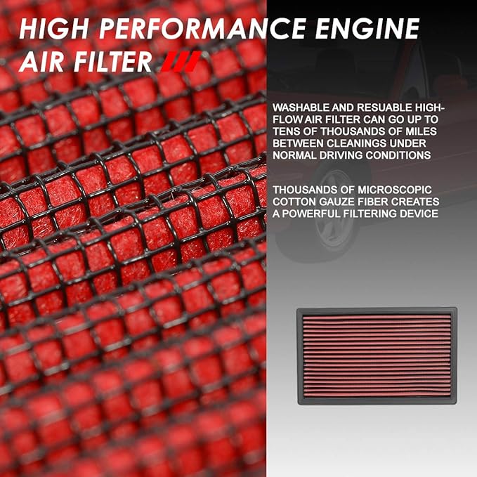 DNA Motoring AFPN-227-RD Clean Air Washable Drop In Panel Air Filter [Compatible with 93-96 Ford Escort; Compatible with 90-94 Mazda 323 / Protege/Mx-5 Miata; Compatible with 93-96 Mercury Tracer]