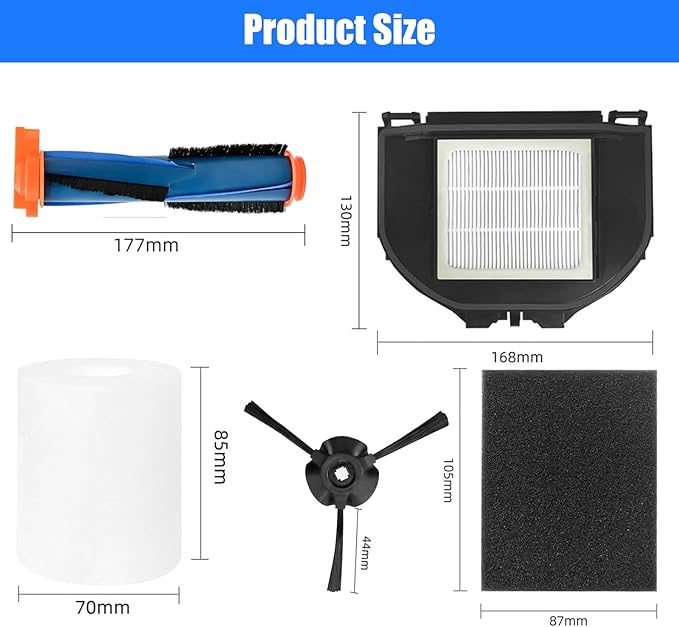 Replacement Parts for Shark RV2310AE/AV2310AE/RV2320S/RV2300S/UR2360S Matrix Robot Vacuum Cleaner,1 Main Brush Roller, 6 Side Brushes, 2 HEPA Filters, 2 Foam Filters(Not for RV2300/RV2310)-13Pack