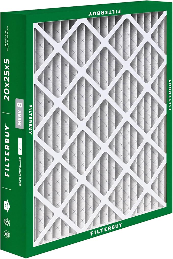 Filterbuy 20x25x5 Air Filter MERV 8 Essential Dust & Allergy Defense (3-Pack), Pleated HVAC AC Furnace Filters for Honeywell FC100A1037, Lennox X6673, and More (Actual Size: 19.88 x 24.75 x 4.38)