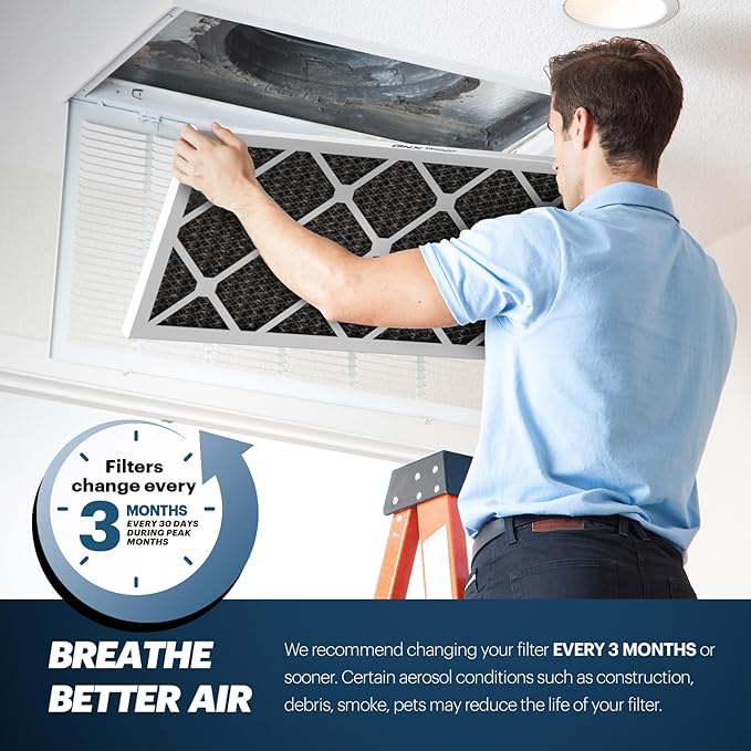 BNX TruFilter 14x24x1 MERV 12 Odor Defense (6-Pack) AC Furnace Air Filter with Activated Carbon - MADE IN USA - Pleated Air Conditioner HVAC AC Furnace Filters - Removes Odor, Mold, Bacteria, Smoke