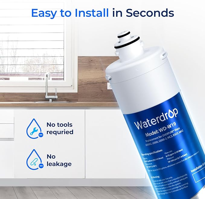 Waterdrop I2000 2 Under Sink Water Filter, Replacement for Everpure i2000, EV9612-22, MC2, ESO7, MH2, EV9612-56, EV9607-25, EV9613-21, 26K Gallons, Pack of 2