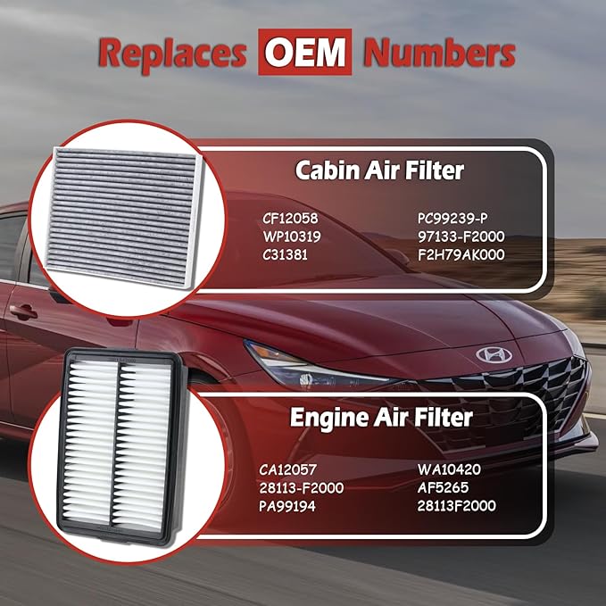 28113-F2000 Engine Air Filter and 97133-F2000 Cabin Air Filter kit Compatible with 2017-2020 Hyundai Elantra 2018-2020 Elantra GT 2019-2023 Kia Forte 2020-2023 Forte5 Replaces CA12057 CF12058