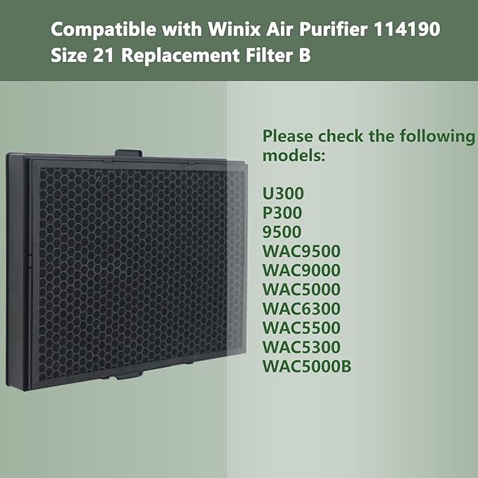114190 HEPA Filter B for Winix WAC5300 WAC5500 9500 U300 P300 WAC9000 WAC9500 WAC5000 WAC5000b WAC6300 Air Purifiers Compatible with 114190 Size 21 Replacement Filter B