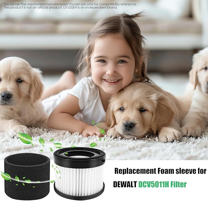 3 Pack Foam Sleeve Vacuum Filters, Fits DCV5011H Filter, Compatible With DCV501HB DW 20V Coreless Hand Vacuum-3 Pack