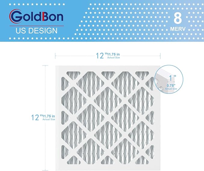 12x12x1 Air Filter 6 PACK, MERV 8 MPR 600 Pleated HVAC AC Furnace Dust Defense Air Filters Replacement (Actual Size: 11 3/4 x 11 3/4 x 3/4 Inches)