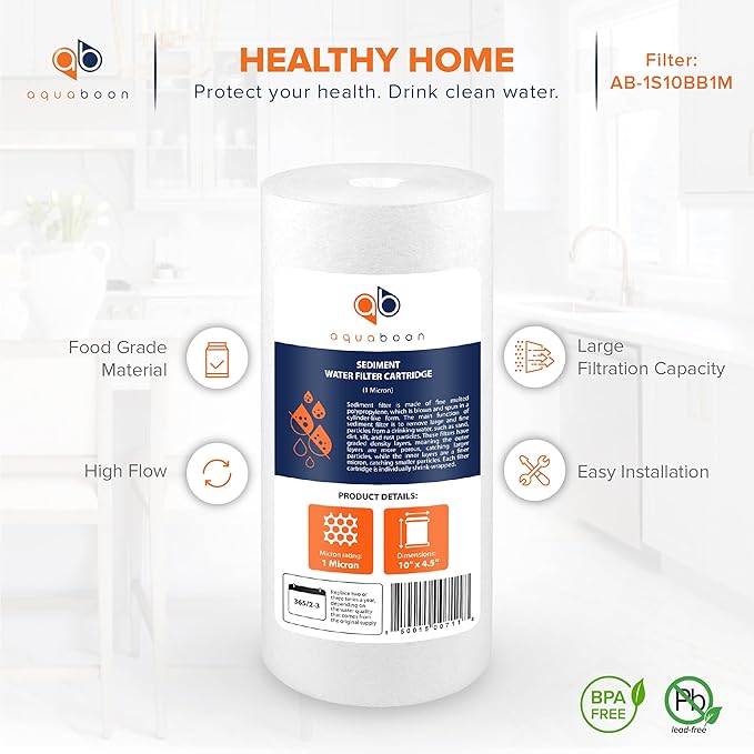 Aquaboon Whole House 1 Micron Water Filter 10 x 4.5 Against Sediment Water Filter Cartridge Replacement Compatible with DGD-5005, AP810, 2-Pack