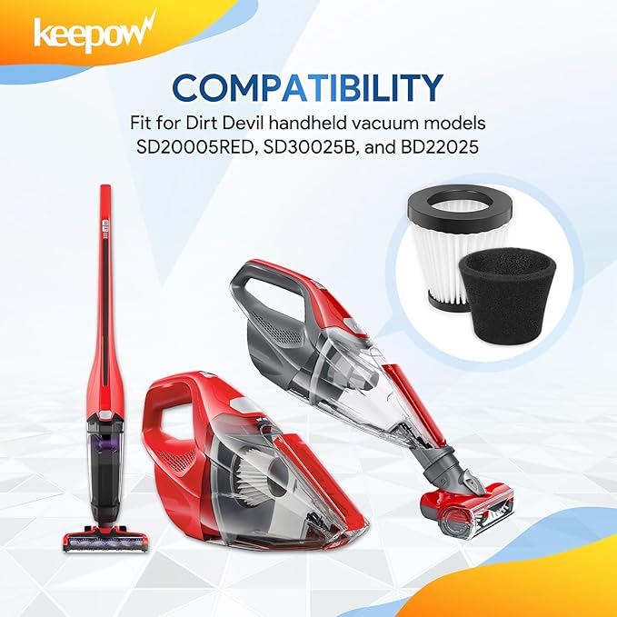 KEEPOW Style F117 Scorption Filter 2 Pack Compatible with Dirt Devil Scorpion Handheld Vacuum Cleaner SD20005RED, SD30025B, BD22025, Part# AD40117
