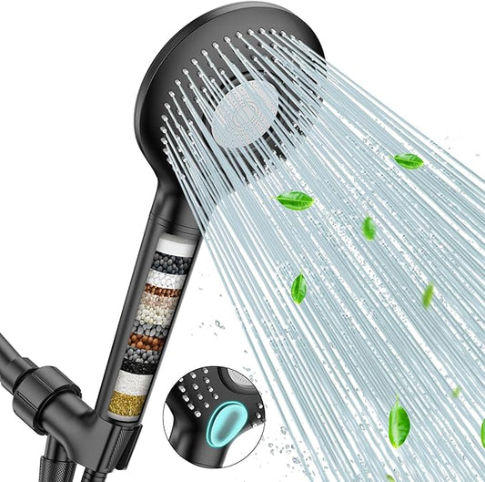 FEELSO Filtered Shower Head with Handheld, High Pressure 3 Spray Mode Showerhead with 60" Hose, Bracket and 15 Stage Water Softener Filters for Hard Water Remove Chlorine and Harmful Substance