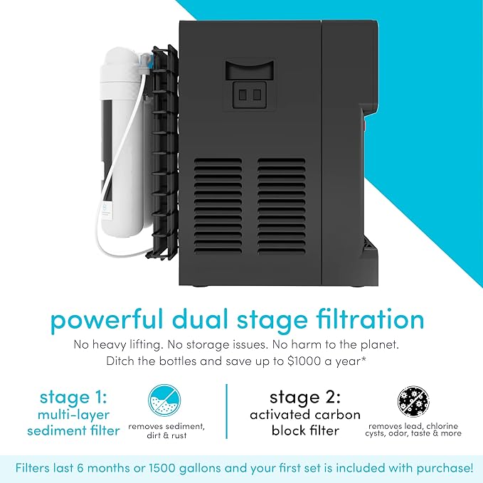 Avalon B8BLK Countertop Touchless Bottleless Water Cooler-2 Stage Water Filters and Installation Kit Included, NSF Certified, UL Approved, Black