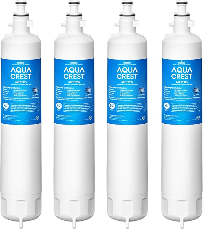 AQUA CREST Replacement for GE® RPWFE®, RPWF (with CHIP) Refrigerator Water Filter, Compatible with GYE22HMKES, GYS22GMNES, GYE22HBLTS, DFE28JSKSS, GFE28HMHES, GFE28GYNFS, 4 Filters
