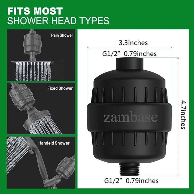 Shower Head Filter Reduction of Hard Water Chlorine & Heavy Metals to Soothe Dry Itchy Skin, Dandruff and Eczema for Healthier Skin & Hair Fits All Showers (Black)