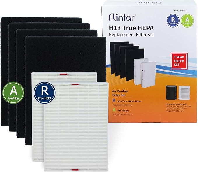 Flintar HPA200 Replacement Filter, Compatible with Honeywell Air Purifier HPA200 Series, (2) H13 Grade R-Filter + (4) Activated Carbon Fil-ter A