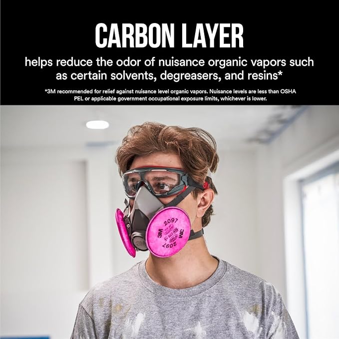 3M Performance P100 Particulate + Odor Filters, 2 Pairs, NIOSH-Approved, 99.97% Filtration Efficiency Against Solids & Liquid Aerosols, Use with 3M 6000, 6500 & 7500 Series (2097P2-DC), 3-Pack