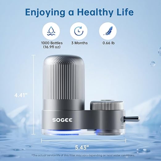 Faucet Water Filter, Sink Water Filter with NSF42 Certified & Blue Light, Remove Chlorine,Odor & Heavy Metals, Fits 15/16“, 13/15”, 3/4" Kitchen Faucets,1* Filter, LJ203