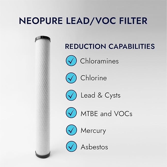 Neo-Pure CTOX-2520 Carbon Block Filter (20" x 2.5") | Advanced Coconut Shell Carbon | 0.5 Micron Filtration for Effective Reduction of Chlorine, Sediment, and Contaminants