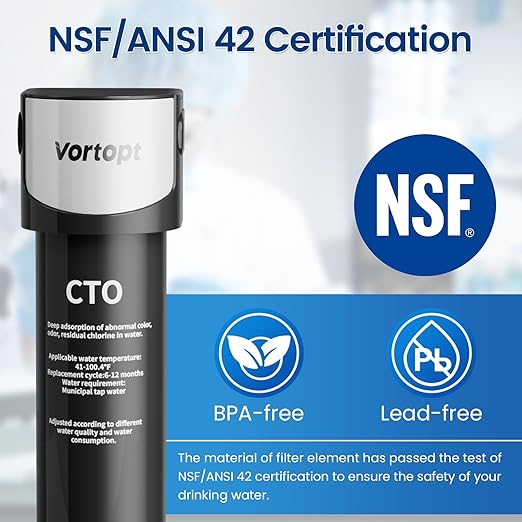 Vortopt Replacement Filter for Q5-C2 & Q6-C2 Under Sink Water Filter System - 19K Gallons NSF/ANSI 42 Certified Water Filtration, Reduces Lead, Chlorine, Bad Taste & Odor