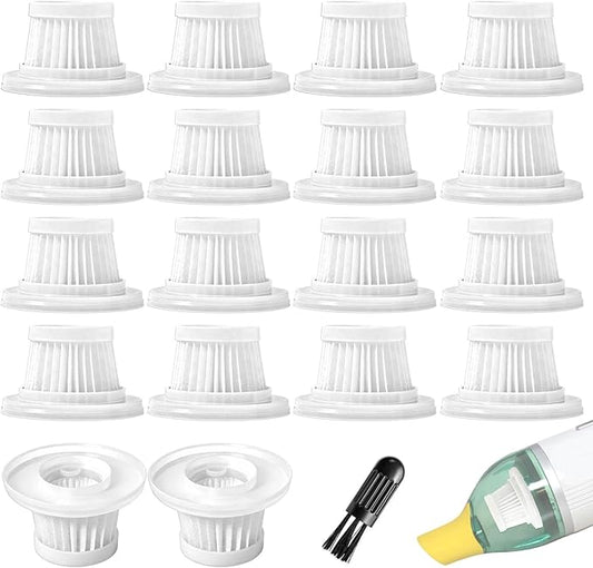 18 Pcs HEPA Vacuum Filters Compatible with Compact Cordless Vacuum Cleaner as Seen on TV, Washable Reusable Filters with Cleaning Brush (White)
