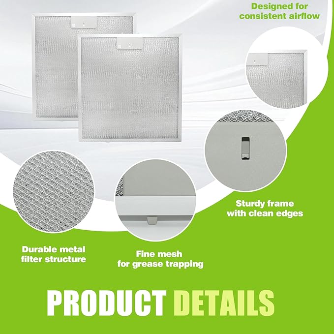 2-Pack WA0575 Range Hood Filter 14.4" x 13.5" x 0.35" Replacement Compatible with Vissani 30-Inch Wall Mount Hood, 5-Layer Aluminum Mesh Grease Filter