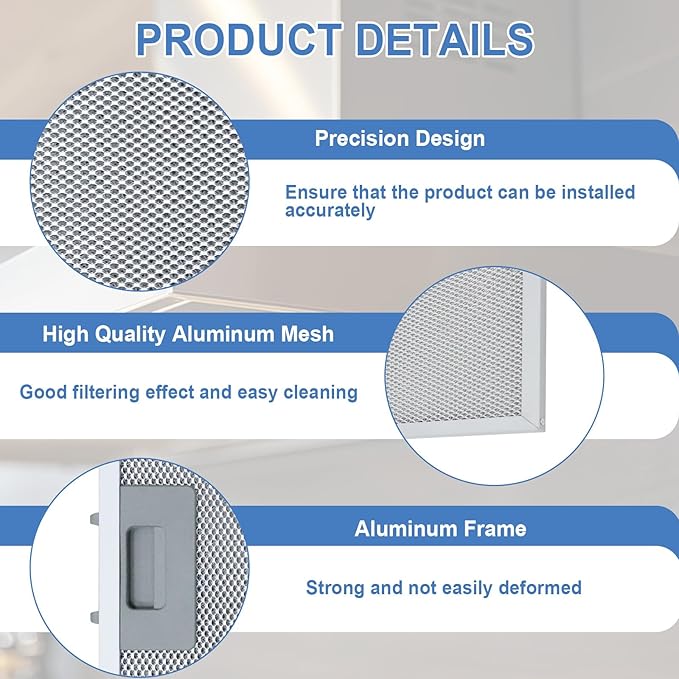 WB02X11011 Range Hood Grease Filter Compatible with GE 5 Layer Aluminum Vent Range Hood Filters JV636H1SS JV636H2SS JV536H1SS JV536H2SS JV535H1WW JV635H1BB JV635H2CC, 14-1/2 x 11-5/8 Inches - 2 Pack