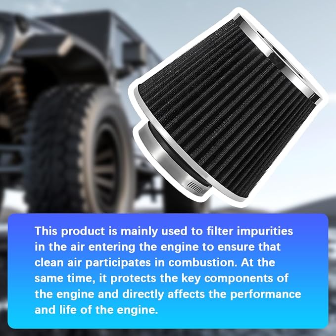 Clamp-On Car Air Intake Filter, 3 In/3.5 In/4 In Three Different Size High-Flow Washable Vehicle Air Cone Filter Cleaner, Round Tapered Auto Cool Cleaner Replacement, Universal Fit (Black)