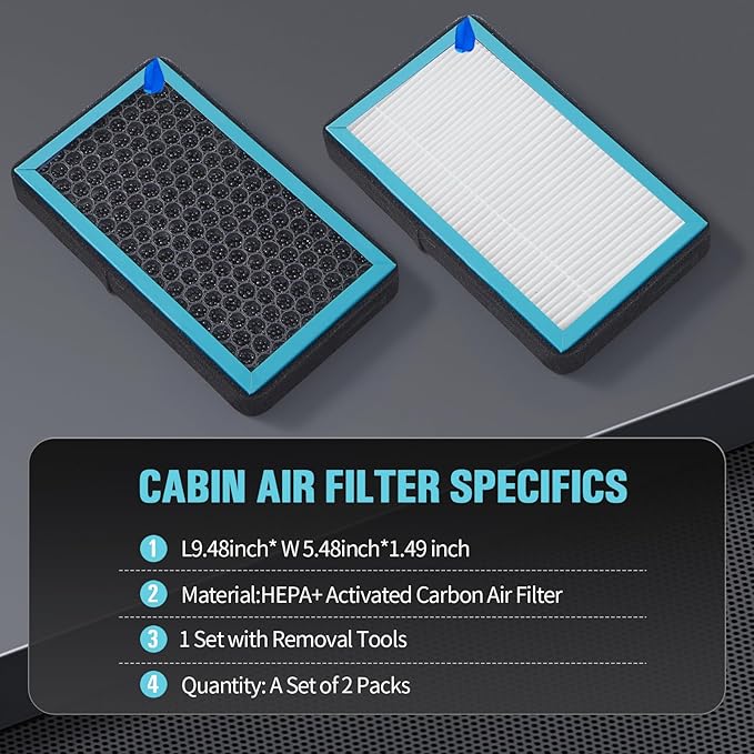 2 Pack Cabin Air Filter with Activated Carbon,Compatible with Tesla Model 3 &Model Y HEPA Cabin Air Filter Accessories(2016-2025) &Cabin Air Filte Replacement Accessories with Install Tools