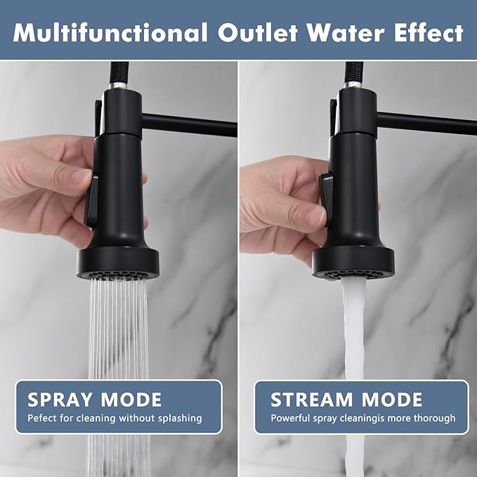 GIMILI Kitchen Faucet with Pull Down Sprayer Single Hole Stainless Steel Sink Faucet, Suitable for Farmhouses, RV, Laundry Room, Outdoor, and Campers. Llave para fregadero de cocina Black and Nickel