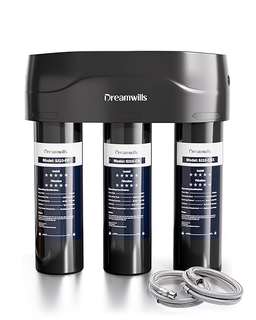 Dreamwills 8-Stage Under Sink Water Filter System SJ10, High-Flow 1.3 GPM Under Counter Water Filtration for Kitchen, Reduce Lead, PFAS, Fluoride, Chlorine, Chloramine, No Electricity, No Wastewater