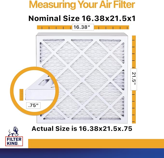 Filter King 16.38x21.5x1 Air Filter (MERV 13) (12-Pack) Dust & Allergy Control AC Furnace Filters, MADE IN USA, HVAC, Pleated, Electrostatic (Actual Size: 16.38 x 21.5 x .75)