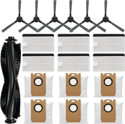 Replacement Parts Kit Compatible with iHome AutoVac Nova S1 Pro Robot Vacuum Cleaner Accessories iHRVS1PRO-3BLK, 1 Main Roller Brush, 6 Side Brushes, 6 Hepa Filters, 6 Dust Bags