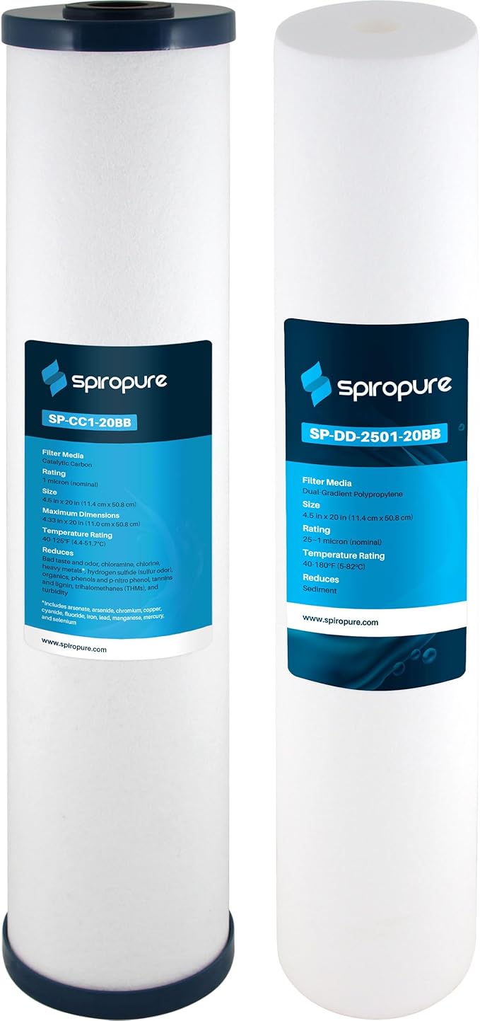 SpiroPure SP-WH225 2-Stage Whole House Water Filter Replacement for SP-WH200 Sediment Carbon Descaler, Chlorine Reduction for the Home, City or Well Water