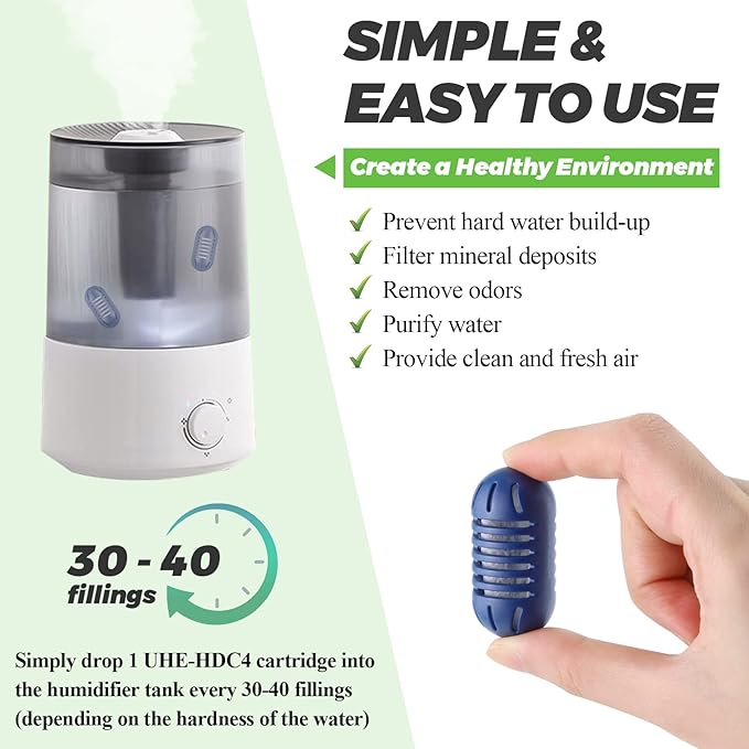 Techecook 20Pack Demineralization Cartridge Fit for HoMedics Ultrasonic Humidifier Demineralization Cartridge Filter UHE-HDC4, Eliminate White Mist|Prevent Hard Water Build-Up|Filter Mineral Deposits