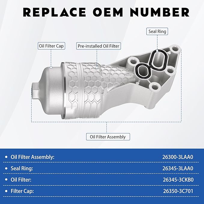 26300-3LAA0 Upgrade Aluminum Oil Filter Housing Complete Assembly Fit for Kia Telluride 20-24, Sedona 19-21, Sorento 19-20, Cadenza 17-20, Hyundai Genesis G80 17-20, Palisade 20-24