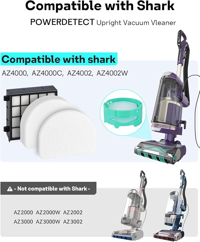 Leemone AZ4002 Replacement Accessories for Shark AZ4000 AZ4000C AZ4002 AZ4002W POWERDETECT Upright Vacuum Cleaner, 1 Brushroll, 2 Filters, 4 Foam & Felt Filters, 4 Odor Neutralizer Cartridges, 12 Pack