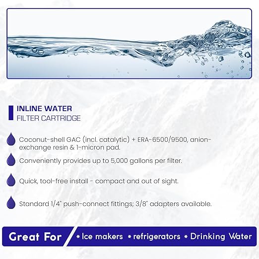 Crystal Quest Voyager Jumbo Inline Water Filter – 6-Stage Filtration, 5,000 Gallon Capacity, Fits 1/4" Tubing for Refrigerators, Ice Makers, Water Dispensers, Soda Makers & More